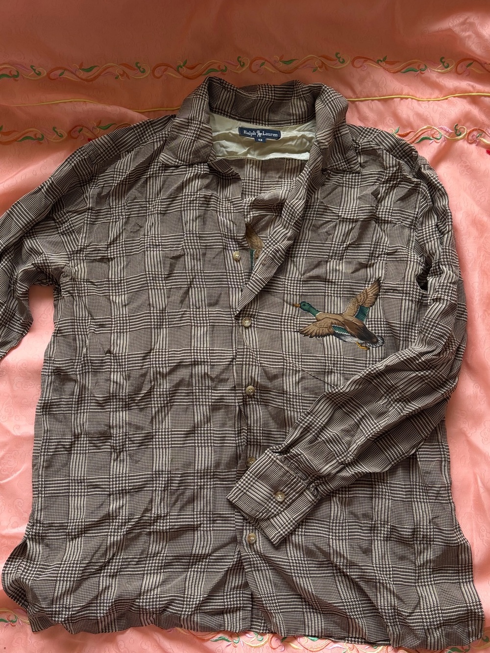 vintage ralph lauren silk plaid button up